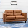 Brown Italian leather loveseat showcasing luxurious design and comfort.