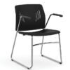 Black stackable guest chair with chrome frame and armrests