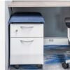 A close-up view of the Steelcase box file mobile pedestal in artic white, part of the refurbished cubicle.